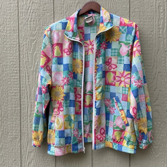 Vintage KORET Francisca Windbreaker Jacket Womens XL Floral Full‎ zip Colorful - Picture 3 of 16
